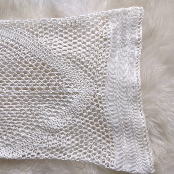 White Bohemian Crochet Knit Sheer Beach Cotton Cover Up Shirt Dress S M 4/6 - Picture 10 of 10